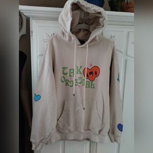 Taka Originals Beige Graphic Heart Hoodie Sweatshirt - Women's Casual Pullover M